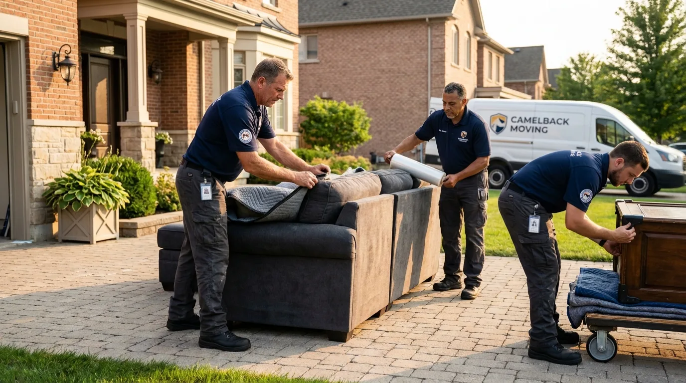 Large estate moving crew wrapping furniture in Milpitas, CA