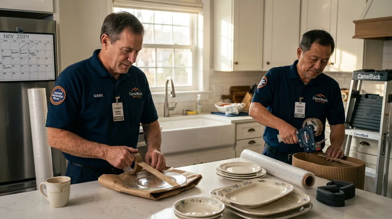 Professional crew packing kitchen dishware in Milpitas, CA